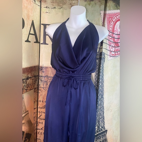 Navy Satin Jumpsuit, Size Small - Picture 5 of 6
